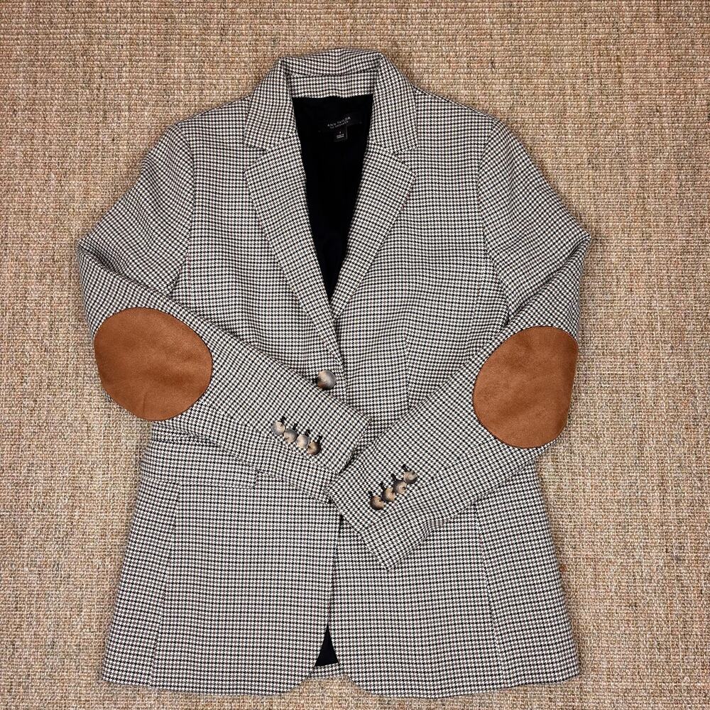 🖤 Ann Taylor "The Greenwich" Houndstooth Blazer | Suede Elbow Patches